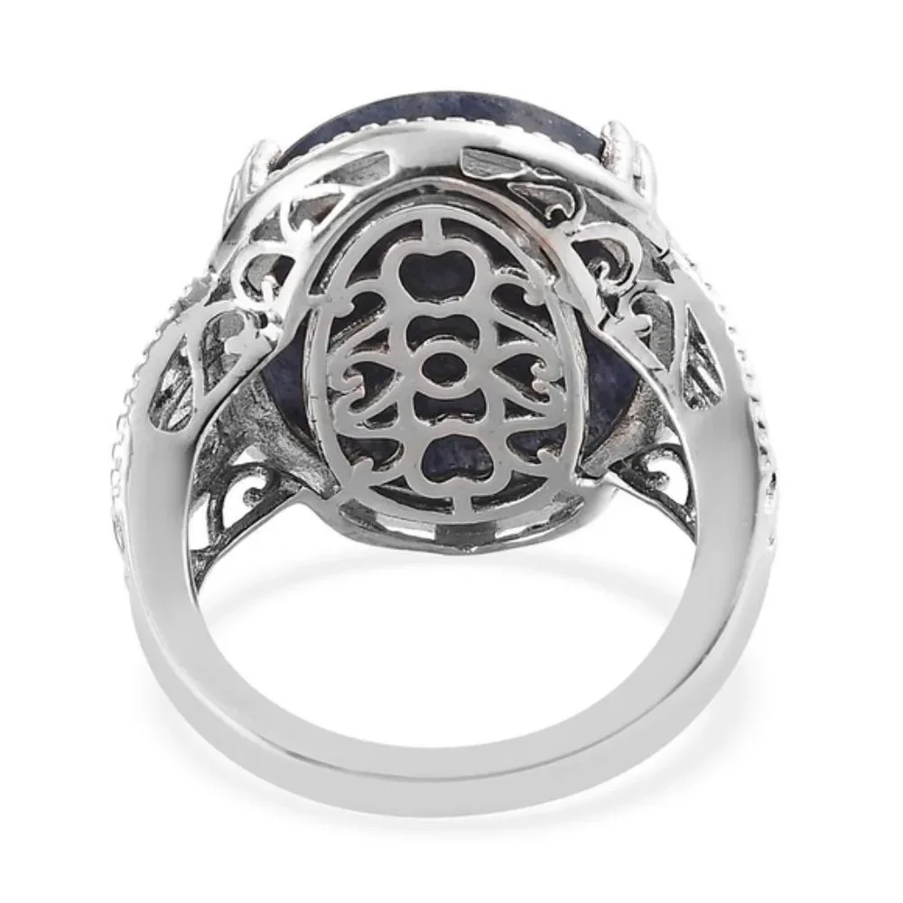 Aventurine Solitaire Ring in Platinum Bond (Size 8.0) 9.75 ctw Blue